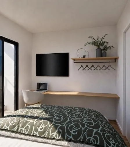 Quarto do studio com bancada
